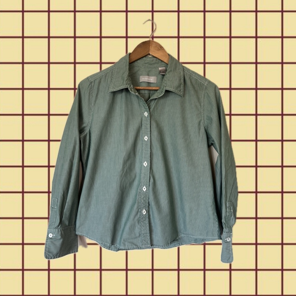 Vintage Liz Claiborne Green Pinstripe Button UpShirt